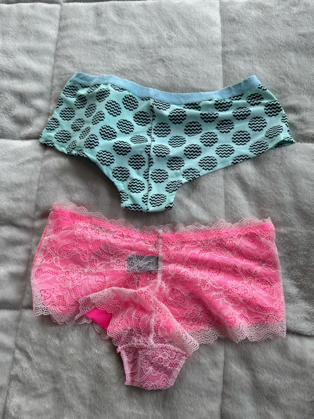 2 Rene Rofe Mint Blue & Hot Pink Lace Hipster Panty Set